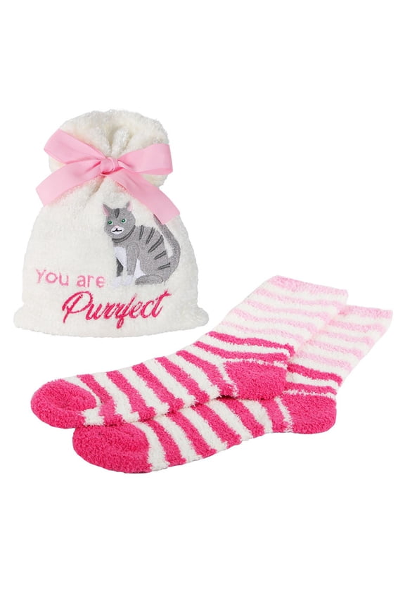 You are Purrfect Cozy Sock & Gift Bag Set | Socks By MeMoi One Size / Ivory