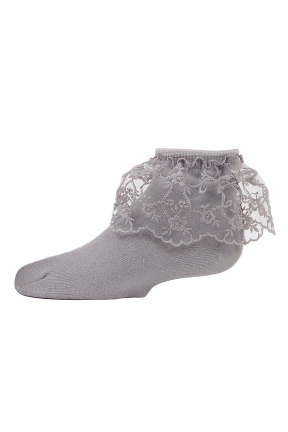 Petite Floral Lace Cotton Blend Anklet Socks - Girls - Female, 10, Wet Weather
