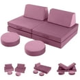 thumbnail image 1 of MeMoreCool Kids Couch Sofa Modular Toddler Couch for Bedroom Playroom, 8-Piece Fold Out Couch Play Set for Imaginative Boy Girl, Creative Baby Couch Children Convertible Sofa Kids Foam Couch, Pink, 1 of 9