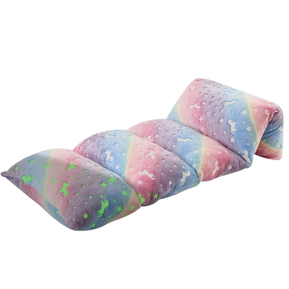 MeMoreCool Unicorn Pillow Bed Floor Lounger for Kids, ONLY COVER, Glow In The Dark Kid Floor Pillow Lounger for Boys Toddlers Children, Cozy Soft Fold Out Lounger Seat Cover, Large Queen 26x88 Inches