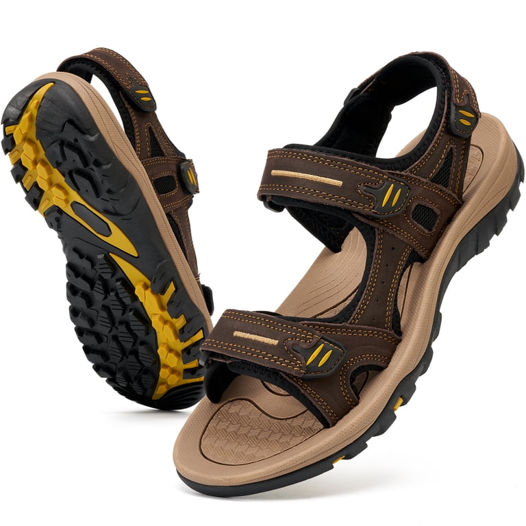 Men\'s Brown Sandals Leather Open Toe Beach Sandal Outdoor Sport Hiking Amazon.com | visionreast Mens Open Toe Leather Sandals  main image 3