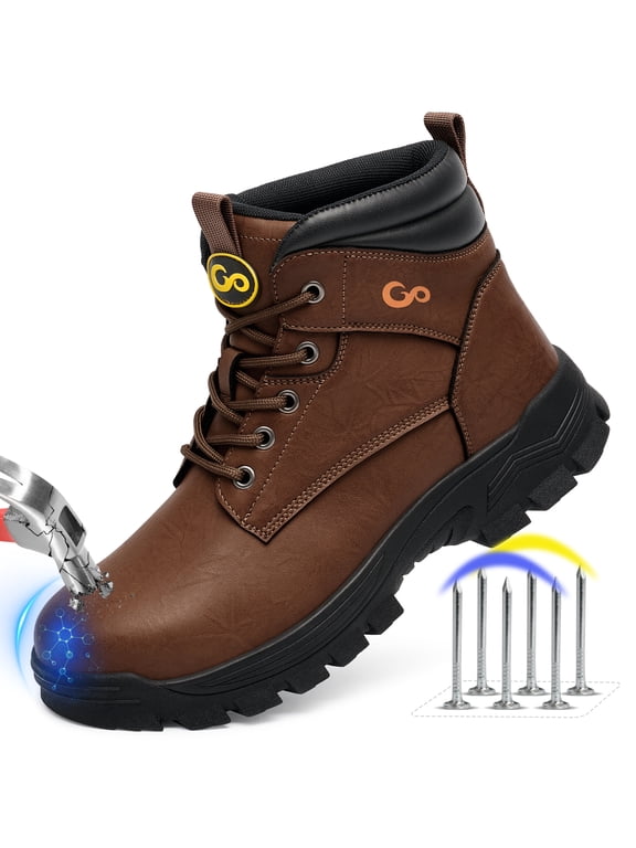 Men's Steel Toe Shoes Work Boots Leather Slip-Resistant Industrial Safety Boots