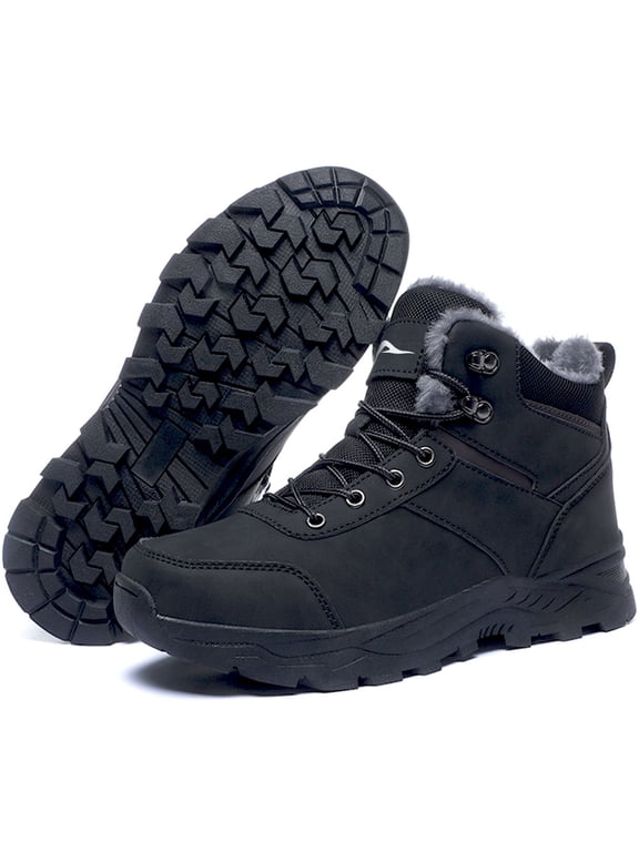 Mens Snow Boots Waterproof Warm Faux Fur Lined Ankle Booties Non-slip Winter Hiking Boots for Men