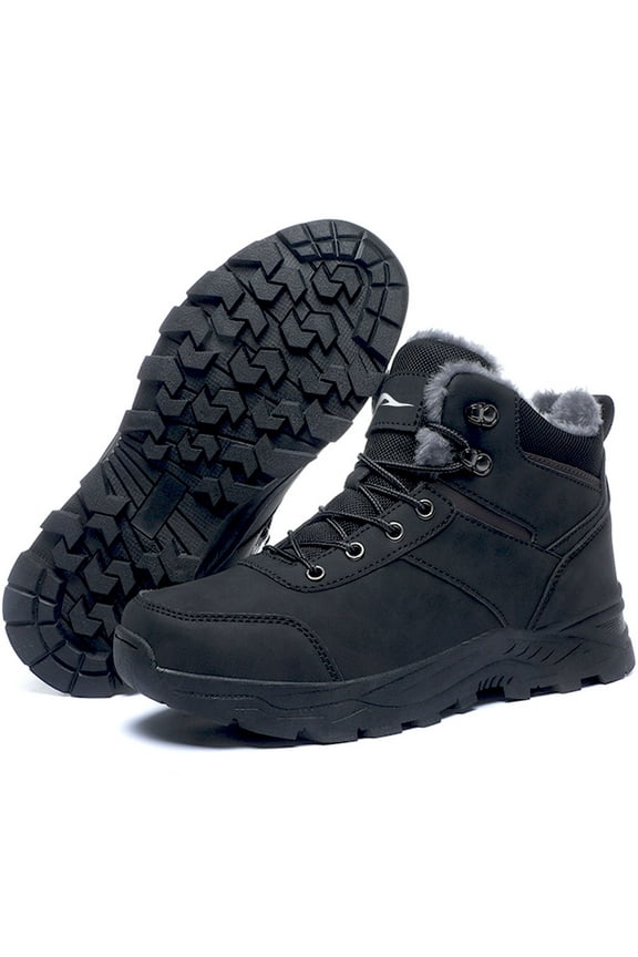 Mens Snow Boots Waterproof Warm Faux Fur Lined Ankle Booties Non-slip Winter Hiking Boots for Men