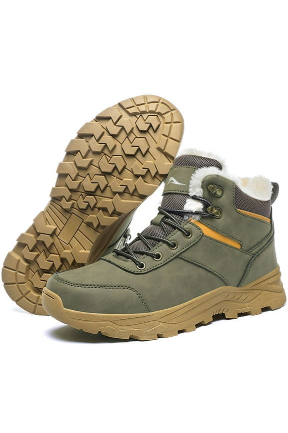 Mens Snow Boots Waterproof Warm Faux Fur Lined Ankle Booties Non-slip Winter Hiking Boots for Men