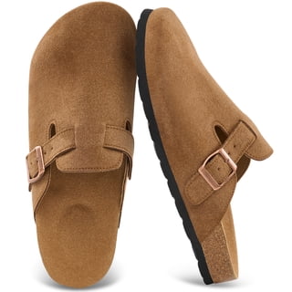 Ecetana Suede Clogs for Men Leather Mules Soft Potato Shoes Slip On Sandals with Arch Support & Adjustable Buckle
