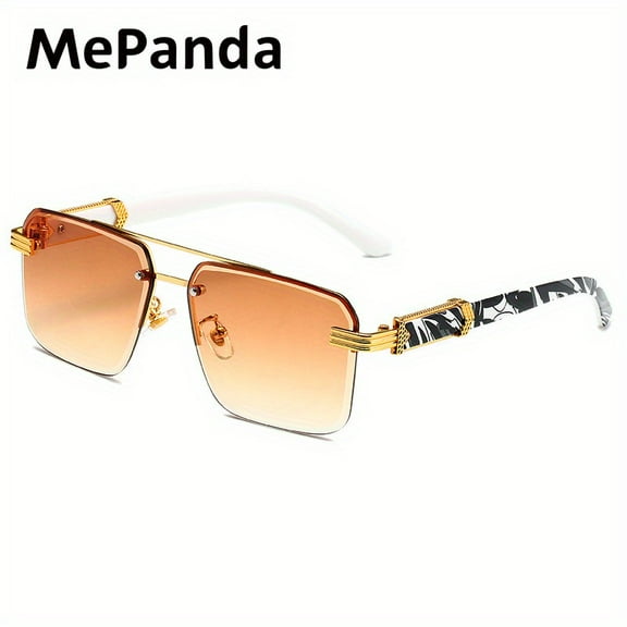 MePanda Unisex Square Metal Sunglasses with Wooden Texture Legs for Outdoor Travel UV400