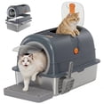 thumbnail image 1 of MeWang Extra Large Stainless Steel Cat Litter Box with Lid, Enclosed High-Sided Litter Pan for Large Cats, Front & Top Entry, Odor Control, Scoop and Litter Mat Included, Grey, 1 of 5