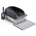 thumbnail image 1 of MeWang Stainless Steel Cat Litter Box with High Sides, Large Open Litter Box for Cats, Anti-Leak Design, Odor Resistant, Easy-Clean Metal Litter Pan with Scoop and Litter Mat, Dark Gray, 1 of 7