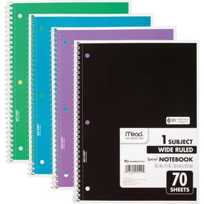 Mead 1 Subject Wide Ruled Spiral Notebook - 70 Sheets - 140 Pages - Spiral Bound - 3 Hole(s) - 10 1/2" x 8" - 10" x 8"0.5" - White Paper - Assorted Co | Bundle of 2 Packs