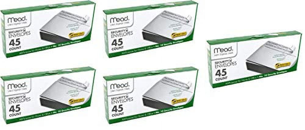 Mead #10 Envelopes, Security, Press-it Seal-it, 4-1/8" X 9-1/2", White, 45 Per Box (75026) - 5 Pack