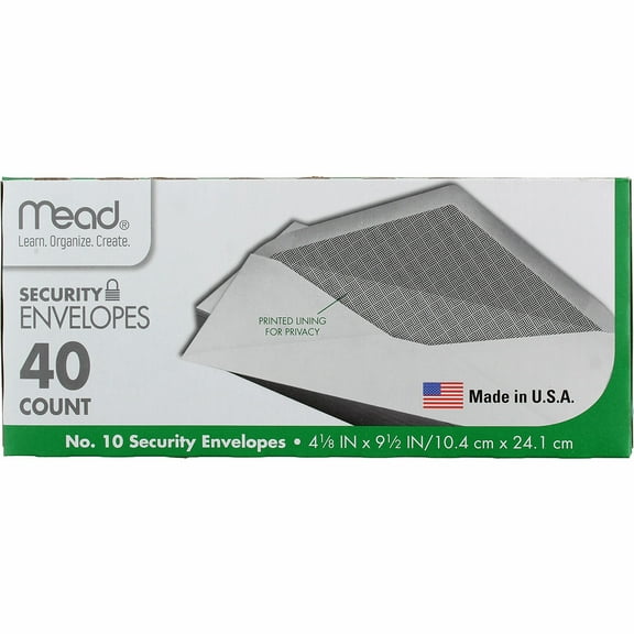 Mead #10 Security Envelopes, 40 Count Pack of 2 = 80 Envelopes