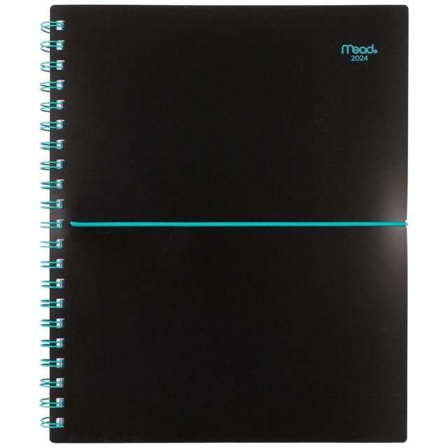 Mead 2024 15Month Basic Bungee Weekly Monthly Planner Black with Blue Bungee