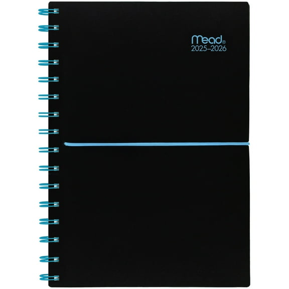 Mead 2025-2026 Basic Bungee Weekly Monthly Planner Black with Blue Bungee Small