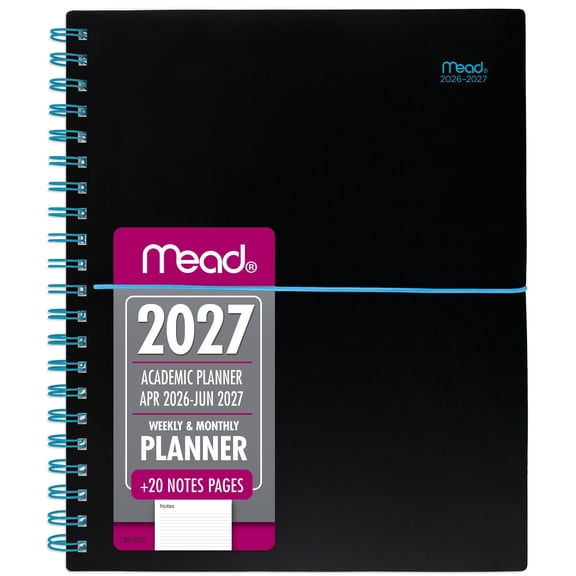Mead 2026-2027 Basic Bungee Weekly Monthly Planner Black with Blue Bungee Large