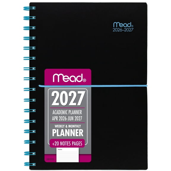 Mead 2026-2027 Basic Bungee Weekly Monthly Planner Black with Blue Bungee Small