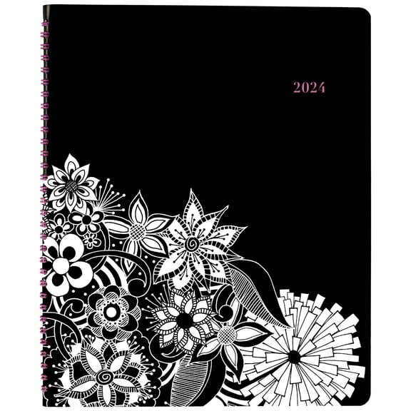 Mead 589905 Floradoodle Weekly/monthly Professional Planner, Adult Coloring Artwork, 11 X 8.5, B/w Cover, 12-month (jan-dec): 2023-2024