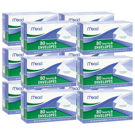 Mead #6 3/4 Security Envelopes, 80 Count (75212), Pack of 12 = 960 Envelopes