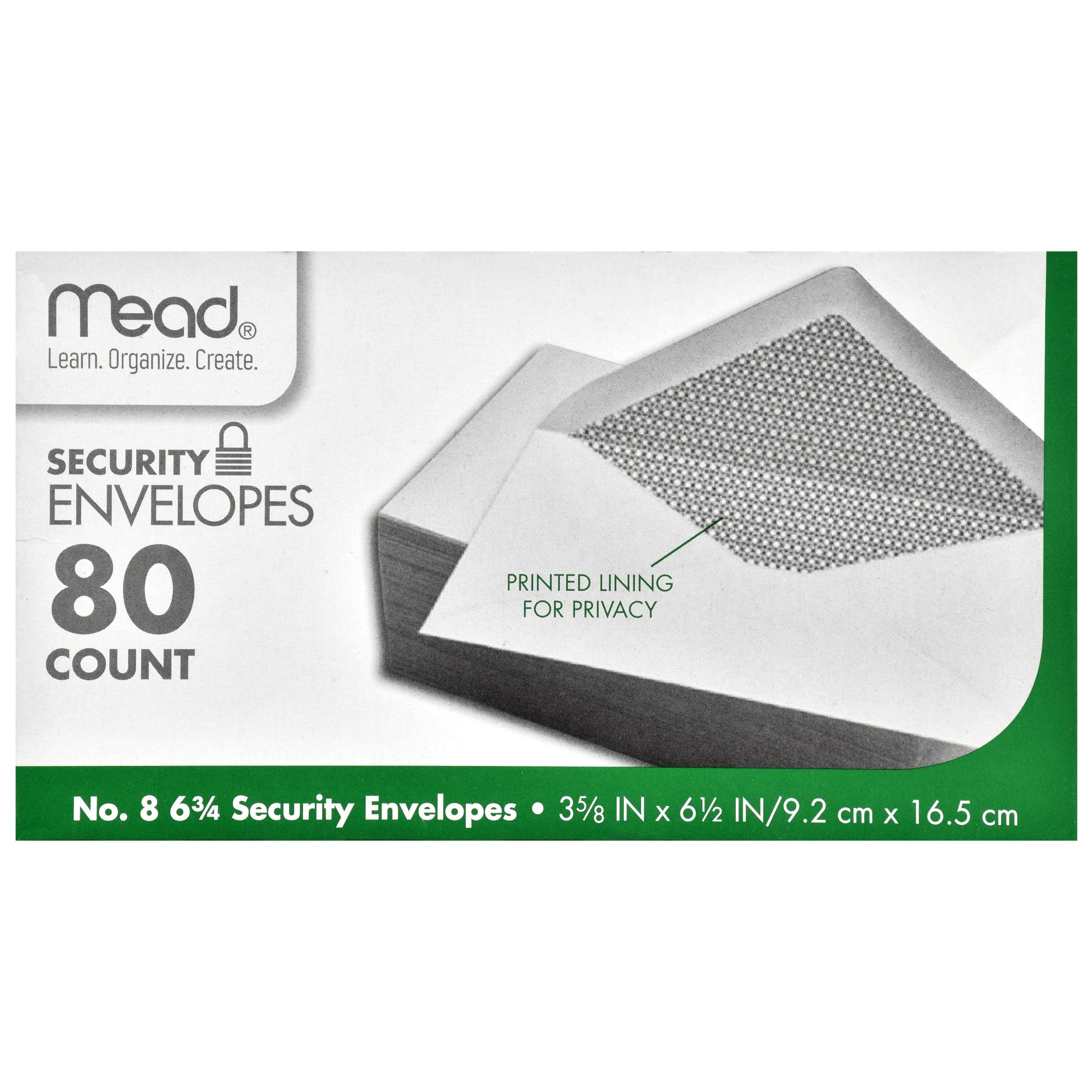 Mead 80 Count, Size No. 8 6 3/4 White Security Paper Envelopes, 9.2 cm by 16.5 cm