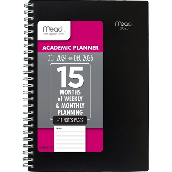 Mead Basic 2025 15-Month Weekly Monthly Planner Black Small 5 12 x 8 12 -