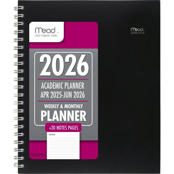 Mead Basic Academic 2025-2026 Weekly Monthly Planner Black Large 8 12 x 11 -