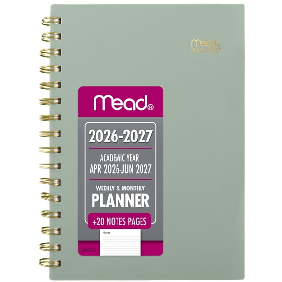 Mead Basic Academic 2026-2027 Weekly Monthly Planner Soft Grass Small 5 12 x 8