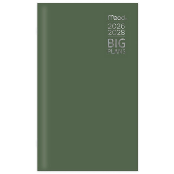 Mead Big Plans Academic 2026-2028 Two Year Monthly Planner Green Pocket 3 12 x 6