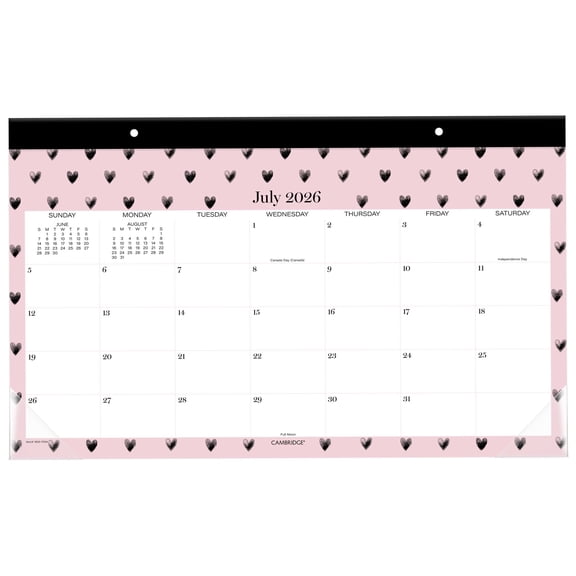 Mead Cambridge Cherish Academic 2026-2027 Monthly Desk Pad Calendar Compact 11 x