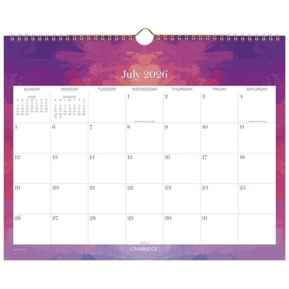 Mead Cambridge Filbert Academic 2026-2027 Monthly Wall Calendar Medium 12 x 15 -