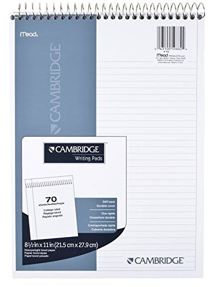 Mead Cambridge Notebook, NotePad, 8.5 x 11, College Ruled, Wirebound