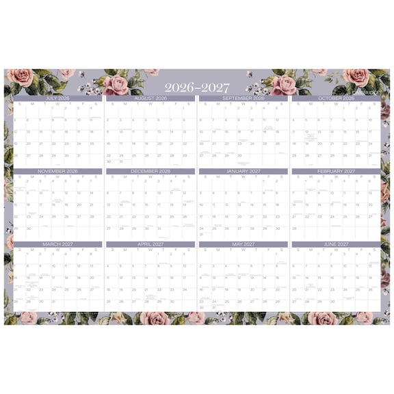 Mead Cambridge Tea Rose 2026-2027 Erasable Wall Calendar Reversible Academic