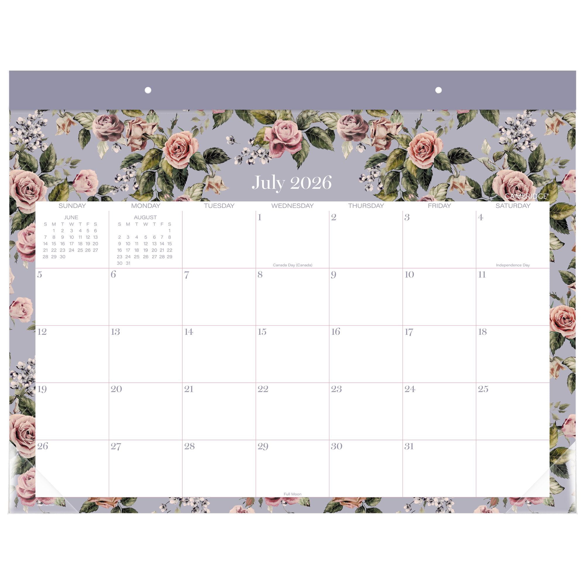 Mead Cambridge Tea Rose Academic 2026-2027 Monthly Desk Pad Calendar Standard 17