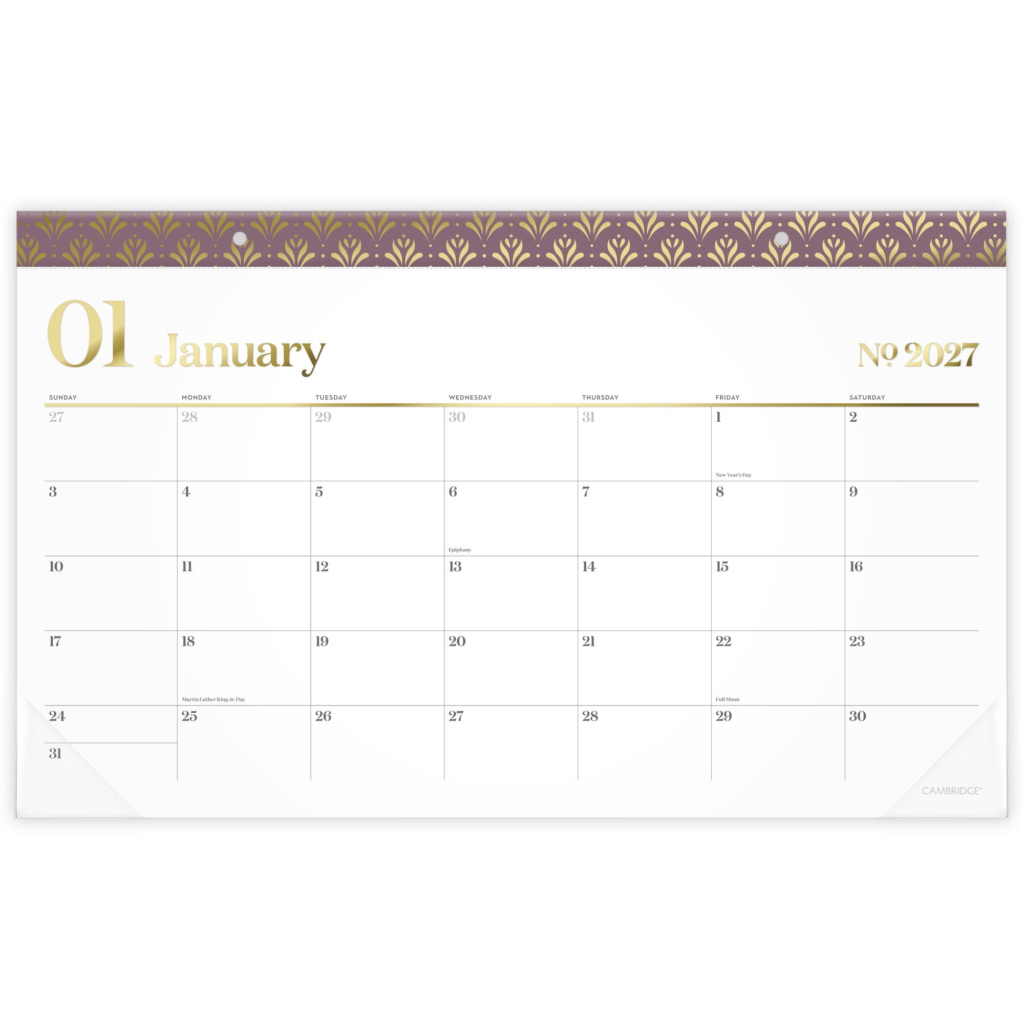 Mead Cambridge WorkStyle 2027 Monthly Desk Pad Calendar Mauve Compact 17 34 x 11