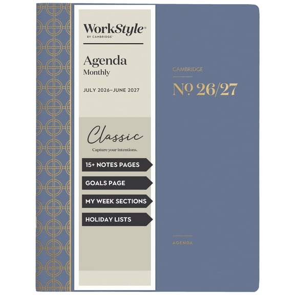 Mead Cambridge WorkStyle Classic Academic 2026-2027 Monthly Planner Steel Blue