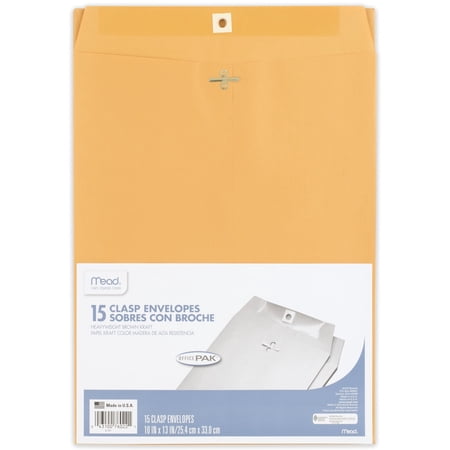 Mead Clasp Envelopes, Office Pack, 10" x 13", Brown Kraft, 15 Count