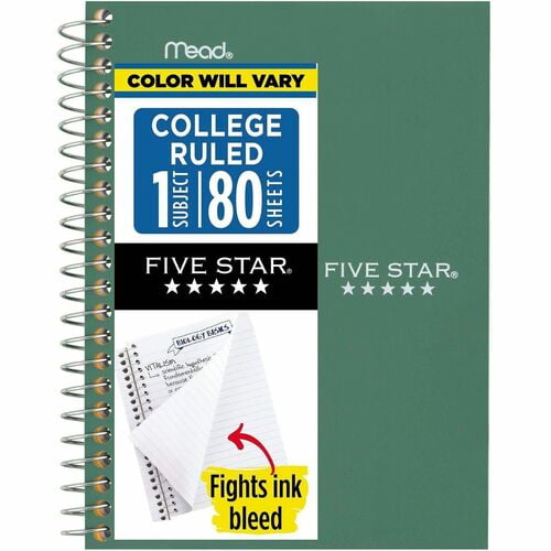 Mead College Ruled Notebook, Wire Bound, Ruled Margin, 4 3/8" x 7" Sheet Size, Assorted Poly, Plastic Cover (450048) | 5-Pack (5 Total)