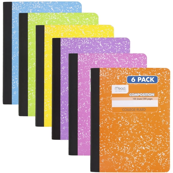 Mead Color Composition Books, College Ruled, 7.5" x 9.75", 100 Sheets, 6 Pack