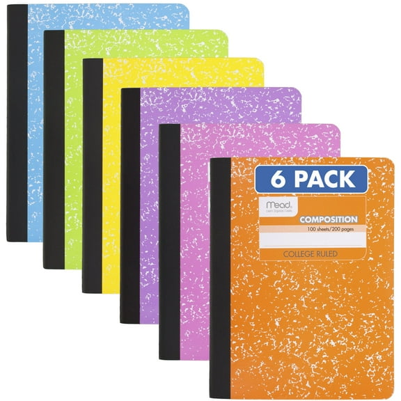Mead Color Composition Books, College Ruled, 7.5" x 9.75", 100 Sheets, 6 Pack