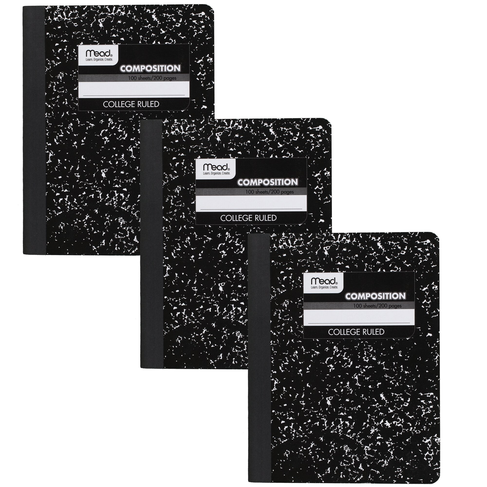 Mead Composition Book College Ruled 100 Sheets 7 12 x 9 34 Black Marble 3 Pack -