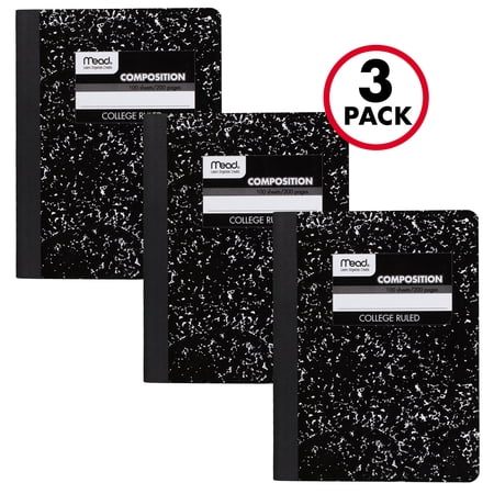 Mead Composition Book, College Ruled, 100 Sheets, Black, 3 Pack (38111)