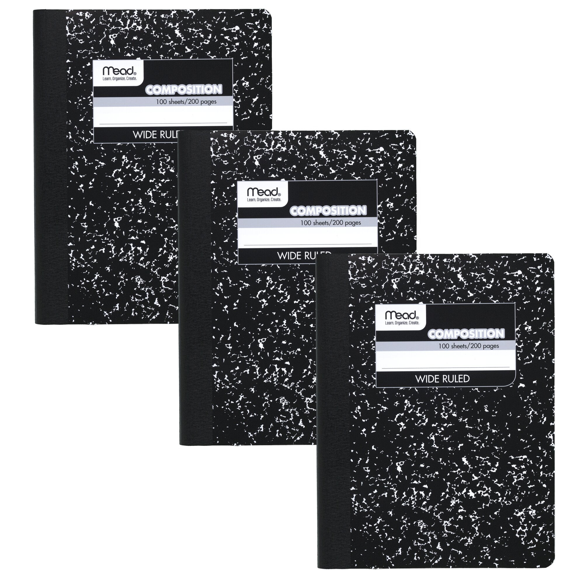 Mead Composition Book Wide Ruled 100 Sheets 7 12 x 9 34 3 Pack Black Marble -