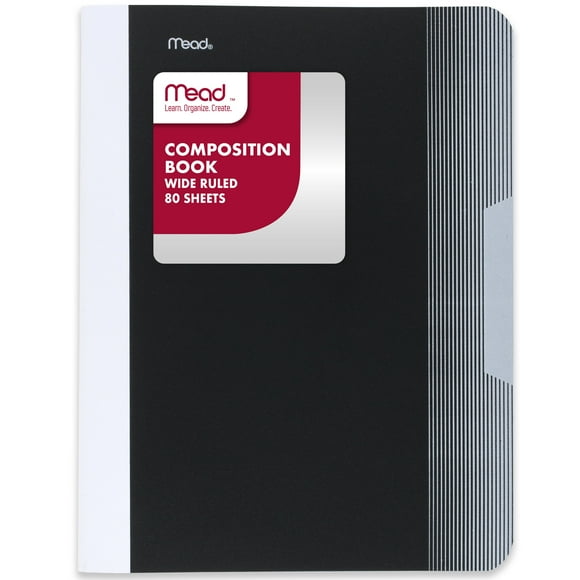Mead Composition Book, Wide Ruled, 80 Sheets, 7.5" x 9.75", Black