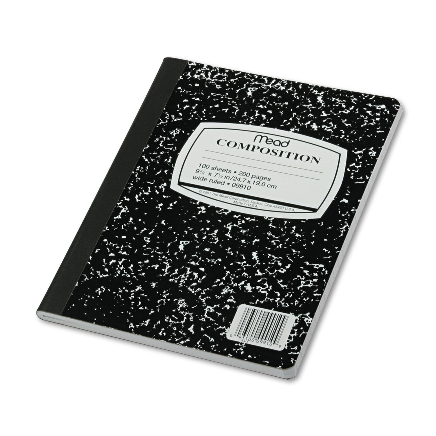 Mead Composition Book Wide Rule 9 3/4 x 7 1/2 White 100 Sheets 09910
