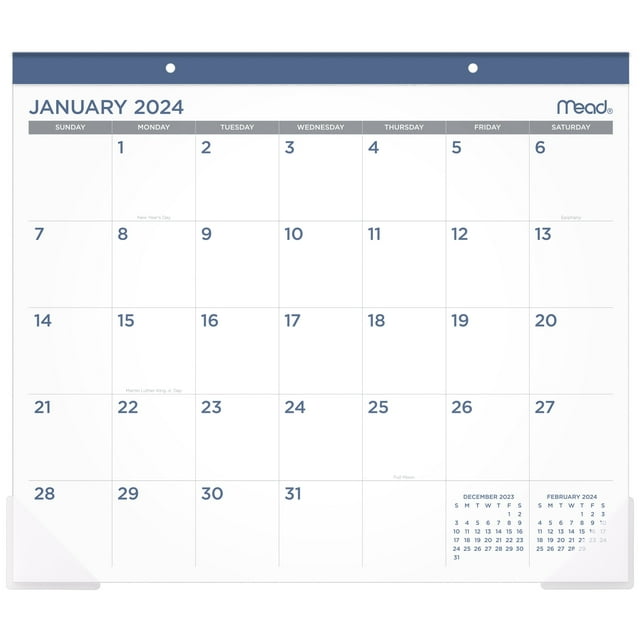 Mead Core Monthly Desk Pad, 21 3/4" x 17", White, January 2024