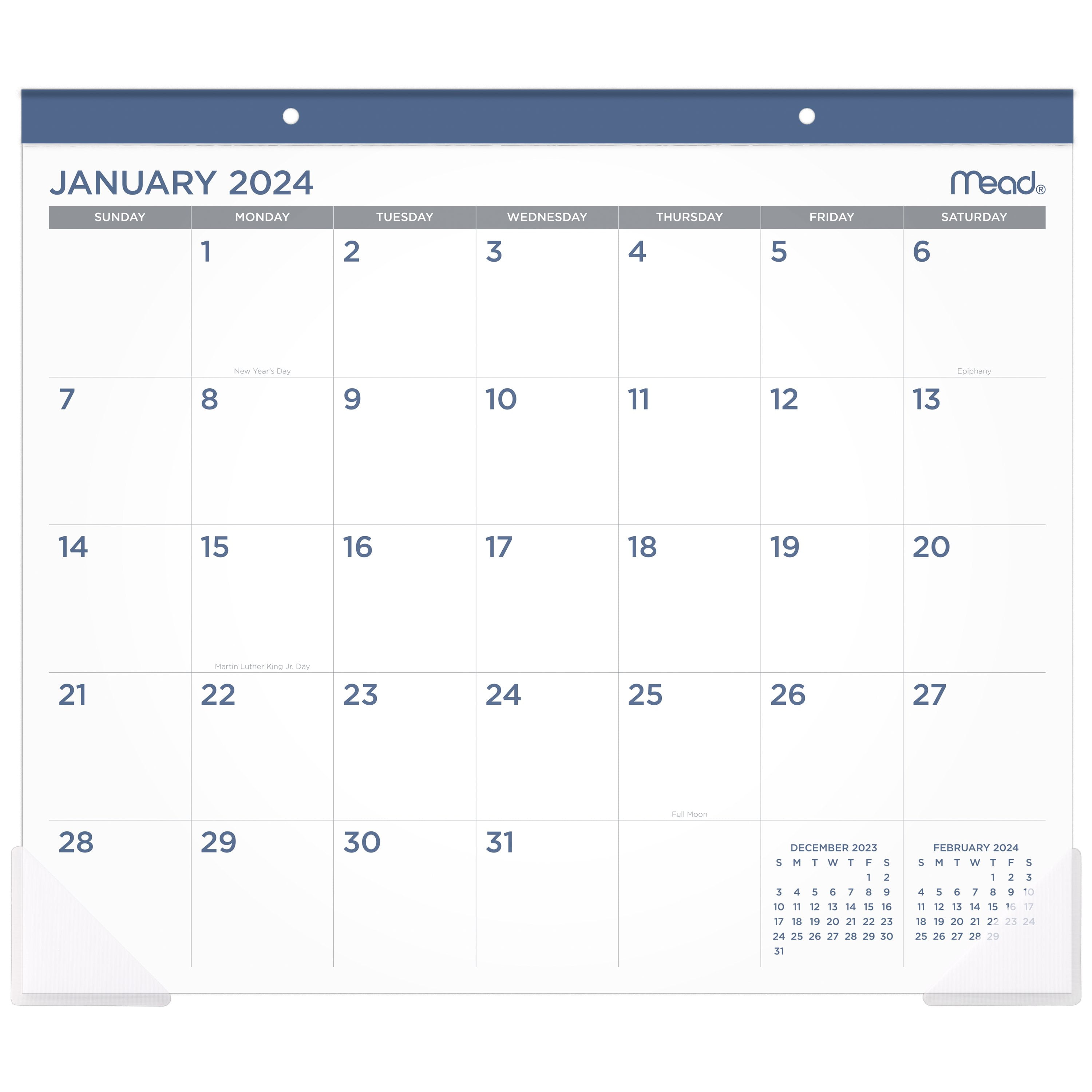 Mead Core Monthly Desk Pad, 21 3/4" x 17", White, January 2025