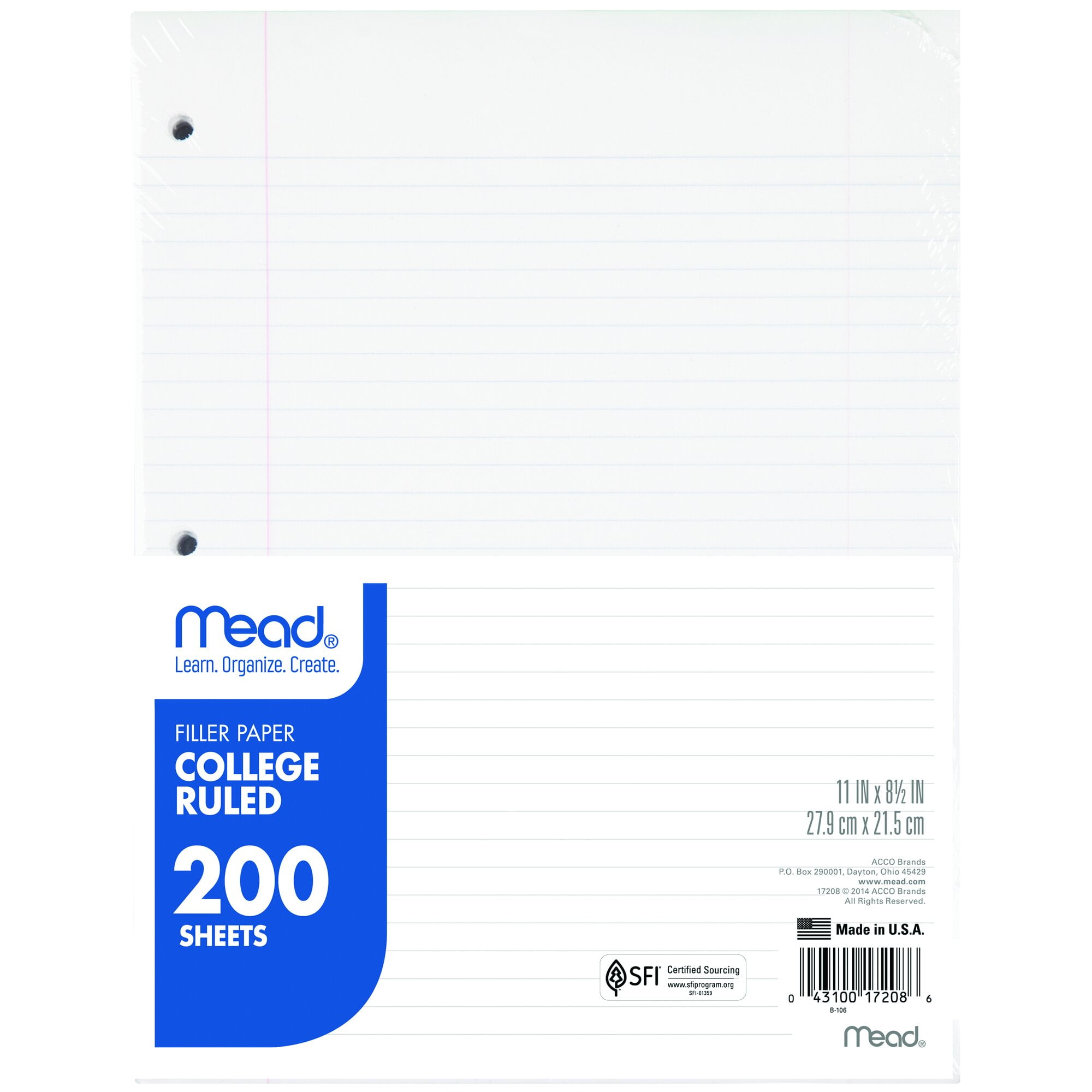 "Mead College Ruled, Loose School Supplies Lined Pack, Filler Paper, 11