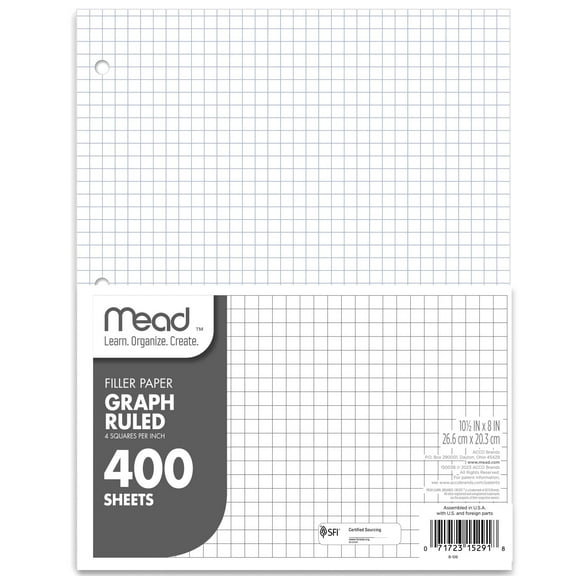 Mead Filler Paper, Quad Ruled, 8" x 10.5", 400 Sheets