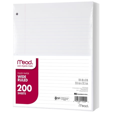 Mead Filler Paper, Wide Ruled, 8" x 10.5", 200 Sheets