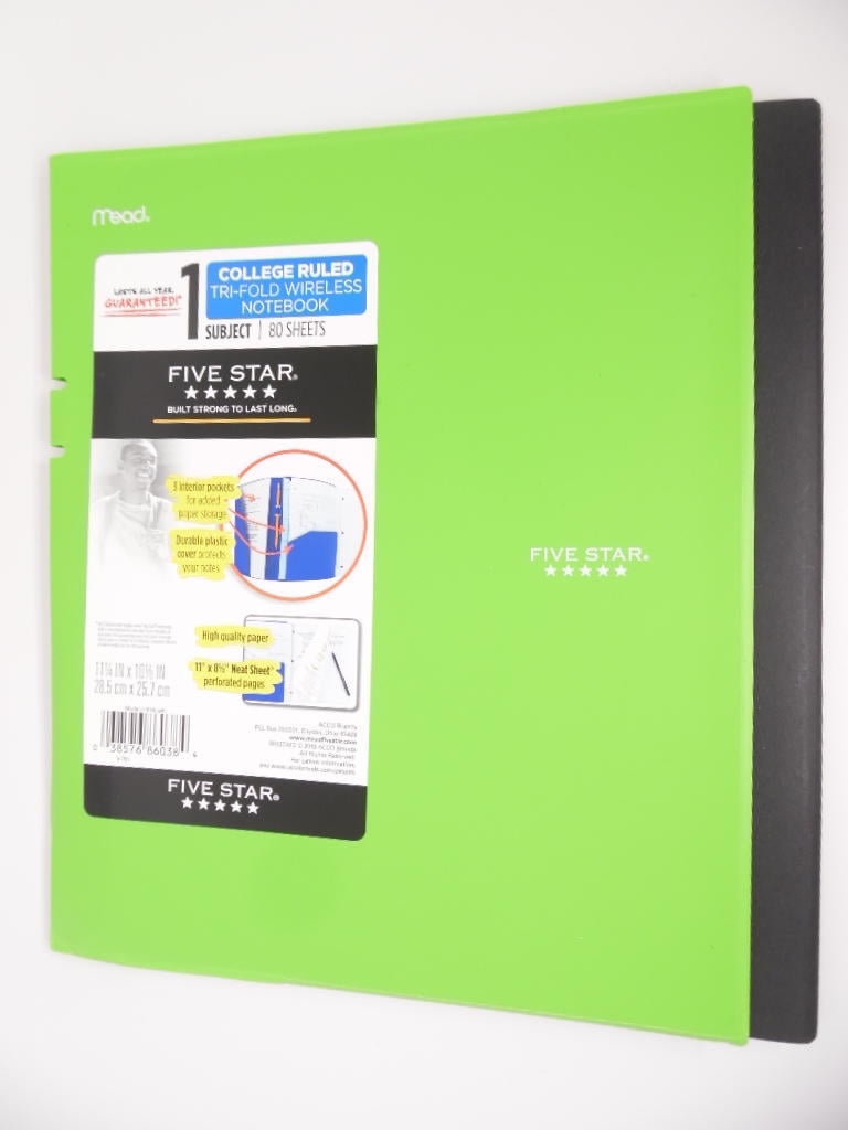 Mead Five Star 1 Subject College Ruled TriFold Wireless Notebook 80