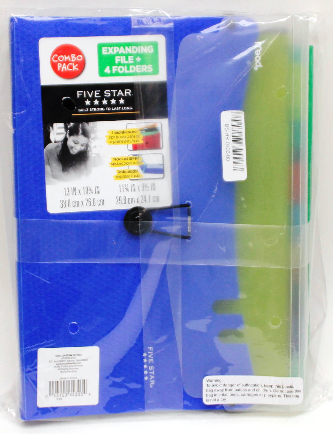 Mead Five Star 7Pocket Expanding File with Four 2Pocket Folders, Blue